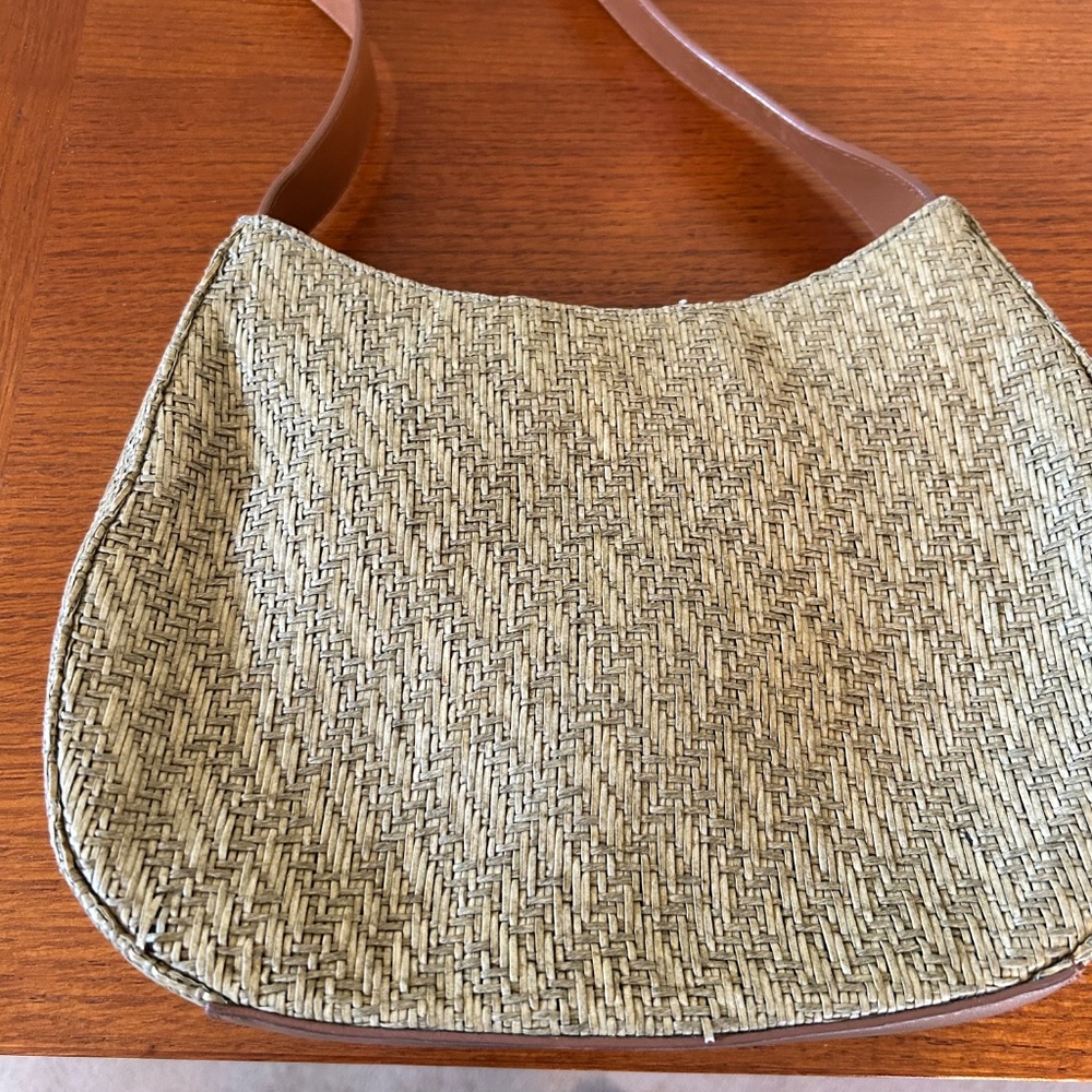 Fossil Vintage Purse Hobo Style Shoulder Bag Straw Weave with Leather Trim/Strap - Picture 5 of 8